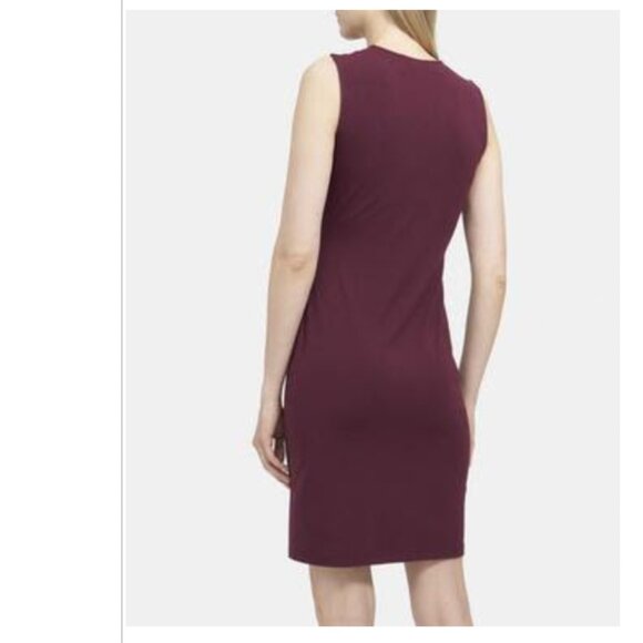 THEORY Jorainna Bordeaux Gathered Sleeveless Dress Stretch Cotton-Modal, Size P - Picture 1 of 4
